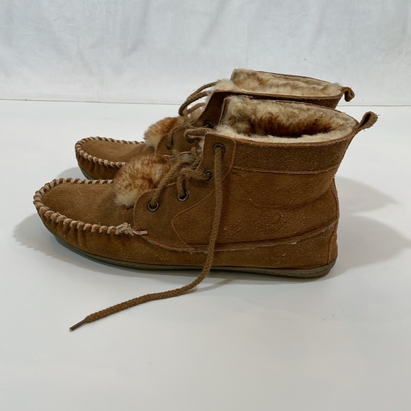 Orvis Moccasin Bootie Size 8 Brown Shearling Suede Indoor Outdoor EUC - Picture 4 of 12